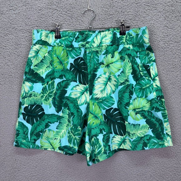 Talbots Pants - Talbots Shorts Womens L Green Tropical Leaf Nantucket Pull-On Paperbag Beach